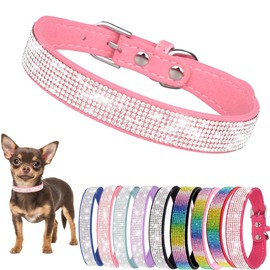 Small Dog Collars for Female Dogs, Rhinestone Dog Collar with Diamond Crystal Glitter Bling Female Cat Collars for Puppy XXS XS Small Dogs and Kitten, Pink, S