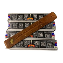 Satya Incense Sticks, 4 Packs x 15g, with Incense Holder, Super Hit