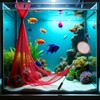 Red Aquarium Fish Net 3 Inches Fine Mesh Skimmer for