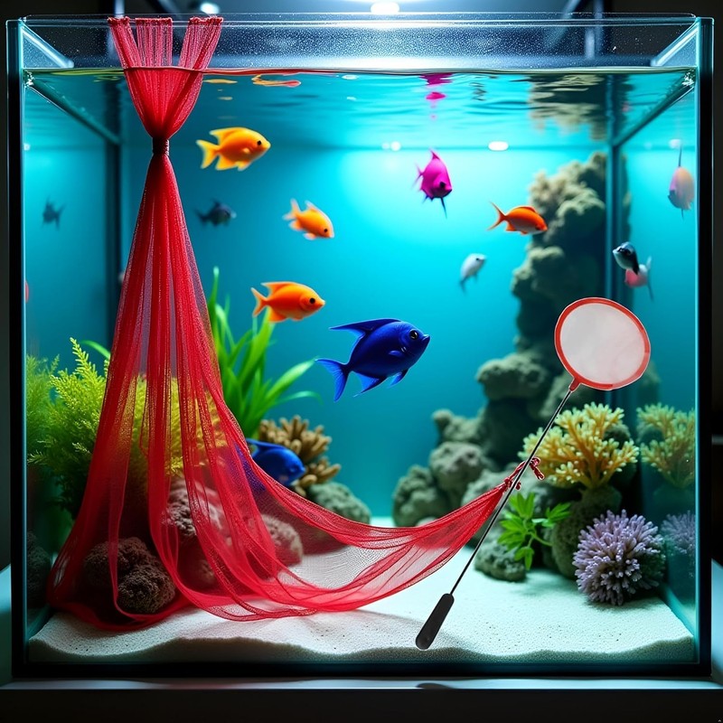 Red Aquarium Fish Net 3 Inches Fine Mesh Skimmer for