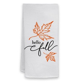 HIWX - Toallas de cocina de otoño, diseño de hoja de arce de Hello Fall - Toallas de cocina decorativas para cocina, baño, decoración decorativa de 16 x 24 pulgadas (color blanco)
