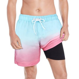 MILANKERR chubbies Mens Swim Trunks Gradient Color Beach Shorts with Inner Compression Shorts Lining Swimsuit