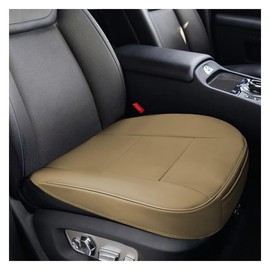 SKERJOVL PU Leather Car Front Seat Cover, Waterproof & Anti-Slip Car Seat Cushion Pad with Storage Pocket, Auto Seat Bottom Protector Mat for Most Vehicles (Beige)