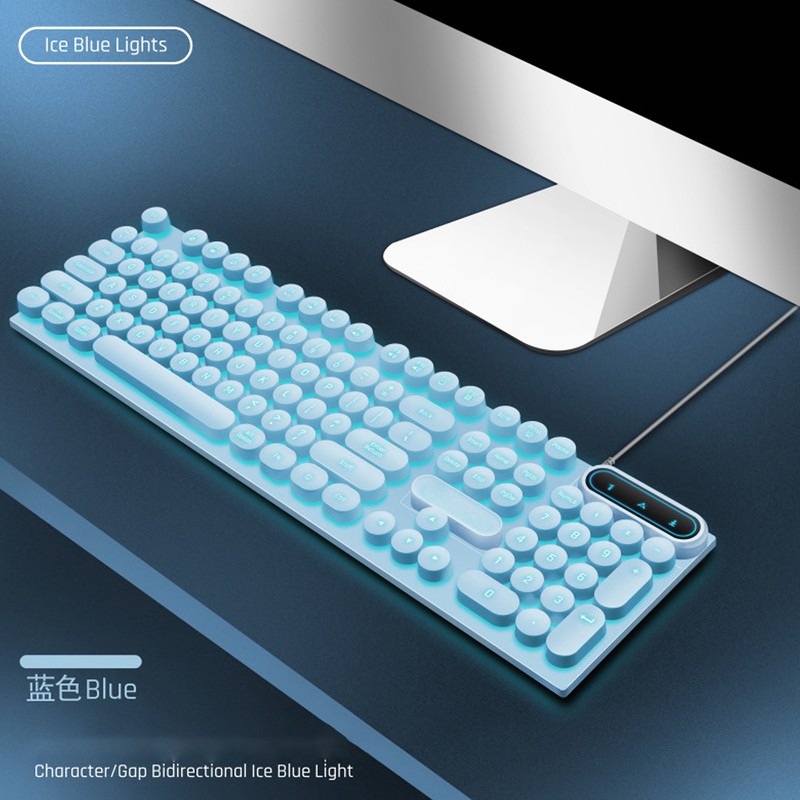 Gaming Keyboard USB Round 104 Keycaps Backlit Ergonomic Fodable Feet