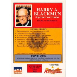HARRY A. BLACKMUN, SUPREME COURT JUSTICE #126 - 1992 Americana Collectible Card