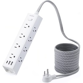 Surge Protector Power Bar - 10 FT Extension Cord, Power Strip with 12 Widely AC Outlet 3 USB, Flat Plug, Wall Mount Overload Protection, 1050J, Desk Charging Station for Dorm Home Office