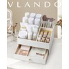 Vlando Makeup Organzier,Vanity Organizer with Drawers, PU Leather Skincare Organizer