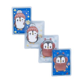Pocket Warmers Reusable Set of 4 – Various Designs – Hand Warmers for Travelling – Winter Hand Pockets Warmer Gnome Santa Christmas Gift (Penguin Square)