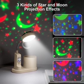 YATOSEEN Schreibtischlampe Kinder mit Sternenprojektion, Schreibtischlampe mit Stifthalter, Schwanenhals-Tischlampe, LED-Nachttischlampe, Dimmbare Helligkeit, Wiederaufladbare Lampe 2