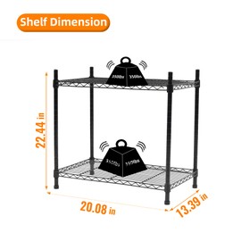Elevon 2-Tier Storage Shelves, Adjustable Metal Wire Shelving Unit with Leveling Feet Heavy Duty Pantry Shelves Organizer Rack for Kitchen Garage Laundry Office Warehouse, 35"L x13.4"W x64.3"H, Black