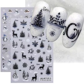 Christmas Nail Art Stickers 3D Winter Nail Decals Christmas Tree Snowman Elk Cute Design Nail Art Decals Self Adhesive Xmas Nail Stickers Snowflake Nail Supplies for Women Christmas Nail Decor