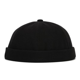 Unisex Docker Cap Hats, Soft Cotton Skullcap Beanie, Brimless Worker Sailor Cap, Adjustable Retro Rolled Cuff (UK, Alpha, One Size, Velcro-Black)