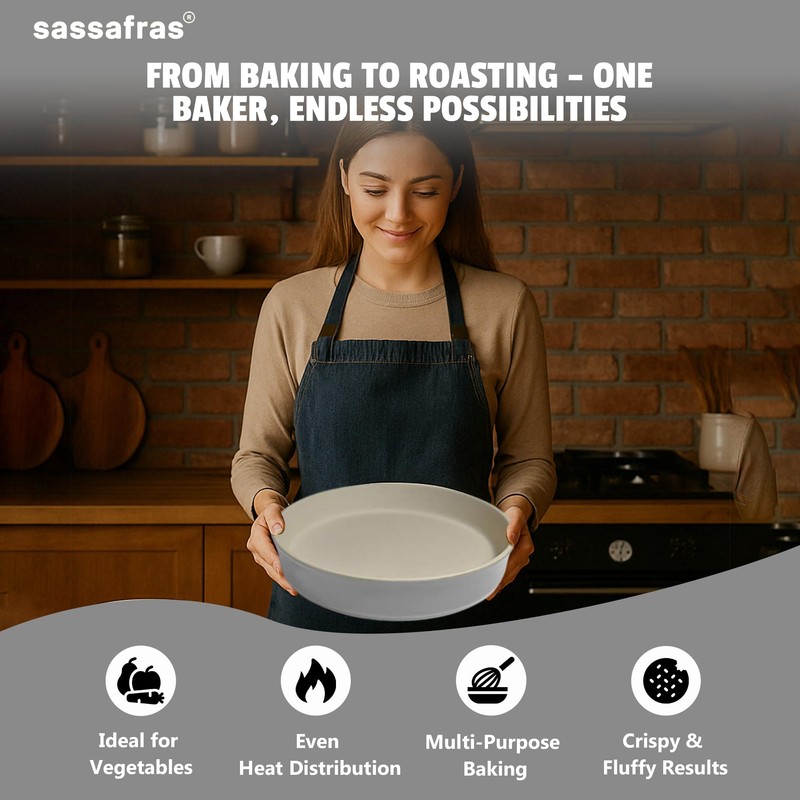 Sassafras Superstone® Stoneware Pie and Pizza Baker with Grey Glaze