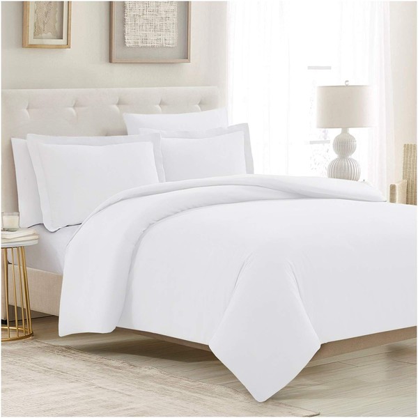 Mellanni Twin Duvet Cover Set - 3 PC Iconic Collection Bedding Set - Hotel Luxury, Extra Soft & Cooling - 1 Comforter Cover, 1 Sham, 1 Pillow Case - Button Closure and Corner Ties (Twin, White)