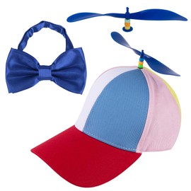 Framendino, Rainbow Propeller Hats Detachable Helicopter Top Hats Funny Hat Baseball Cap with Bow Tie Plastic Dragonflies for Adult (Red)