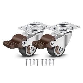 Set of 2 ZONADAH Caster Wheels 1.5 Inch Swivel Plate Casters with Brake Rubber Locking Wheel for Furniture Cart Trolley Workbench Cabinet