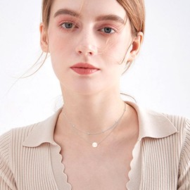 VONALA Pearl Layered Necklace 925 Sterling Silver Pendant Choker Double Chain Jewellery for Women Girls (Pearl)