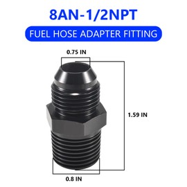 STPCTOU 8AN Male Flare to 1/2" NPT Pipe Fitting Adapter, Aluminum Straight 8AN to 1/2" NPT Male Hose Fitting Adapter for Automotive Replacement Fuel System Fittings(Black Anodized)