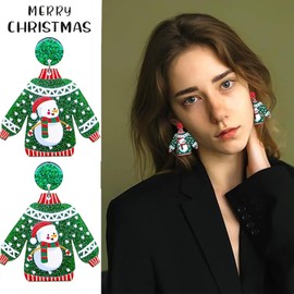 Christmas Earrings for Women Acrylic Dangle Earrings Christmas Holiday Earrings Merry Christmas Santa Claus Snowman Ugly Sweater Elk Xmas Jewelry Gifts Accessories