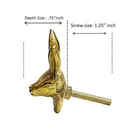 Perilla Home Set of 6 Metal Knobs - Antique Decorative Golden Bunny Face Knobs - Vintage Handles - for Home Decore, Interior, Kitchen, Cabinet, Cupboard, Door, Dresser, Wardrobe and Drawer Pulls