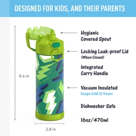 THERMOS FUNTAINER 16 Ounce Stainless Steel Bottle, Lightning Bolt Boy
