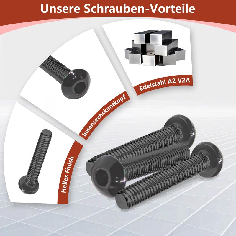 M4 x 25 mm Rounded Head Screws with Hexagon Socket