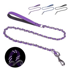 HOMIMP Heavy Duty Dog Leash Chew Proof 4 FT, Reflective Dog Leash for Medium Large Dog, Metal Dog Training Leashes with Soft Padded Handle, Strong Rope Dog Leash for Night Walking, Purple