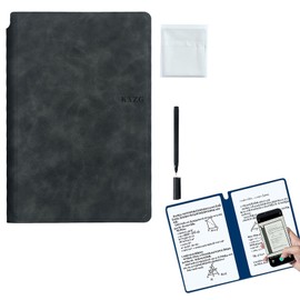 YIKANGHENG Wipeable Notebook with a Wipeable Pen and Rag, 9 Inch x 5.8 Inch Blue A5 Size PU Hardcover for Office and Taking Notes