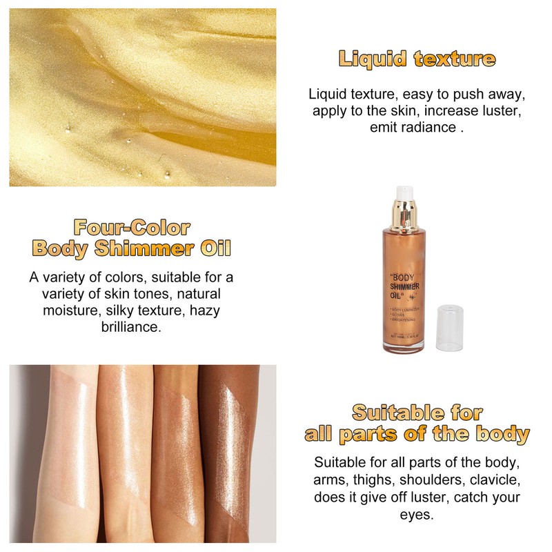 100ml Body Highlighter Oil Long Lasting Face Glitter Illuminator Shimmering