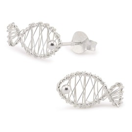 Monkimau Damen Ohrringe Fisch Ohrstecker aus 925 Sterling Silver echt Silber mit Drahtgeflecht