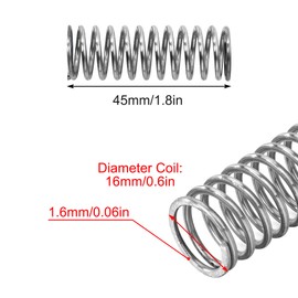 GUNGY Compression Spring Stainless Steel Spring Compression Springs 45 mm Wire Diameter 1.6 mm Outer Diameter 16 mm Length 45 mm Maximum Spring Force 3.6 kg Pack of 4