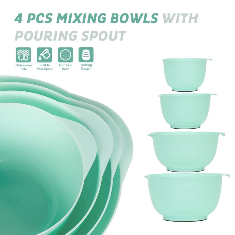 BoxedHome Nesting Plastic Mixing Bowl Set, 4 Piece Mixing Bowl