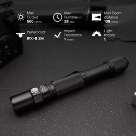 ThruNite Archer 2A V3 Flashlight, 2AA EDC Tactical Flashlight, 500 Lumens Dual Switch Pocket LED Flashlight for Emergency, Camping, Home - Cool White
