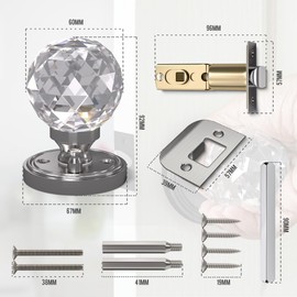 Bwintech Crystal Door Handle with Lock and Keys 1 Set, Brushed Nickel Door Handle, 65mm Palace Style Crystal Internal Door Handle with Latch and Screw Kit for Privacy Bedroom, Hallway, Lavatory