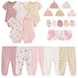 MAMIMAKA Newborn Layette Gift Set Bodysuits Pants for Baby Girl and Boy 24 Piece 100% Cotton Essentials and Accessories