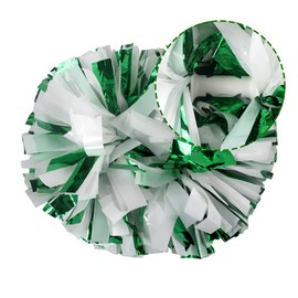 Hooshing 2PCS Green and White Pom Poms Cheerleading with Baton Handle for Team Spirit Sports Festival Dance Cheering Gift