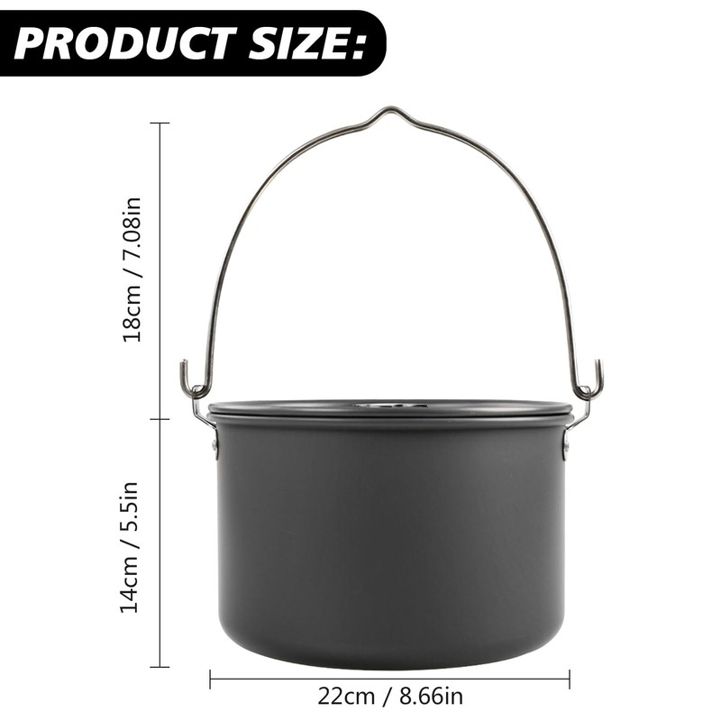 aiGear Aluminum Alloy Camping Hanging Pot with Lid Lifter Handle