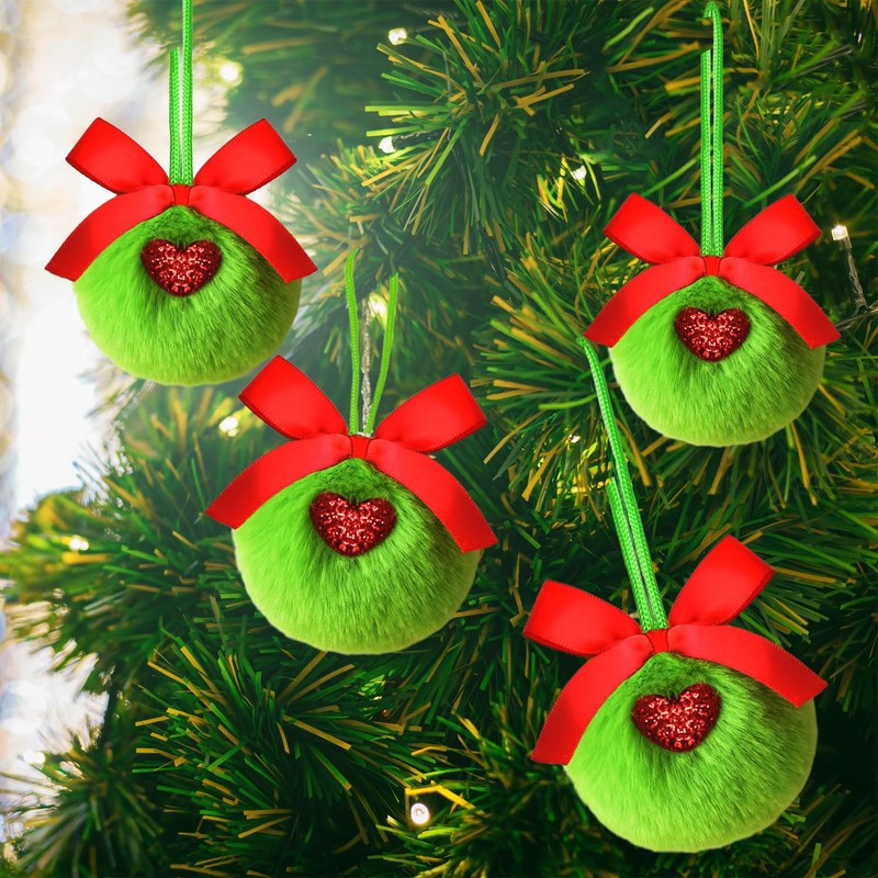 Chewarelly 6 Pack Lime Green Furry Christmas Ball Ornaments with