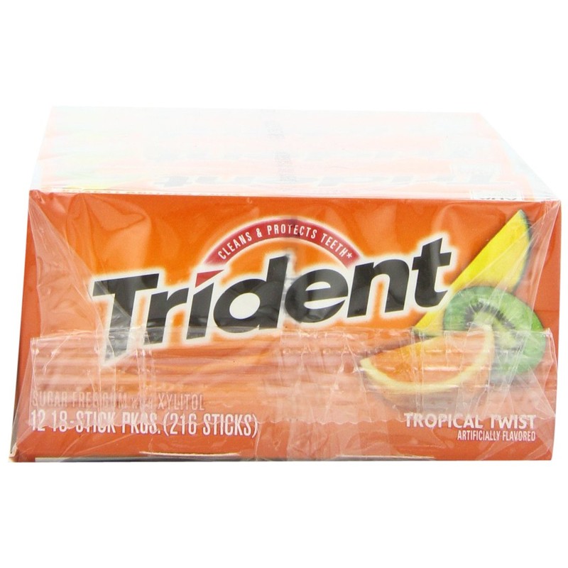 Trident Sugar Free Gum (Tropical Twist, 18-Piece, 12-Pack)