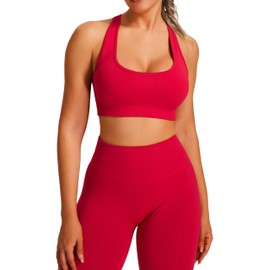 JOYSPELS Sports Bra Women's Strong Hold Without Underwire Padded Bustier Strapless Bra Seamless Push Up Yoga Fitness, acerola, XL