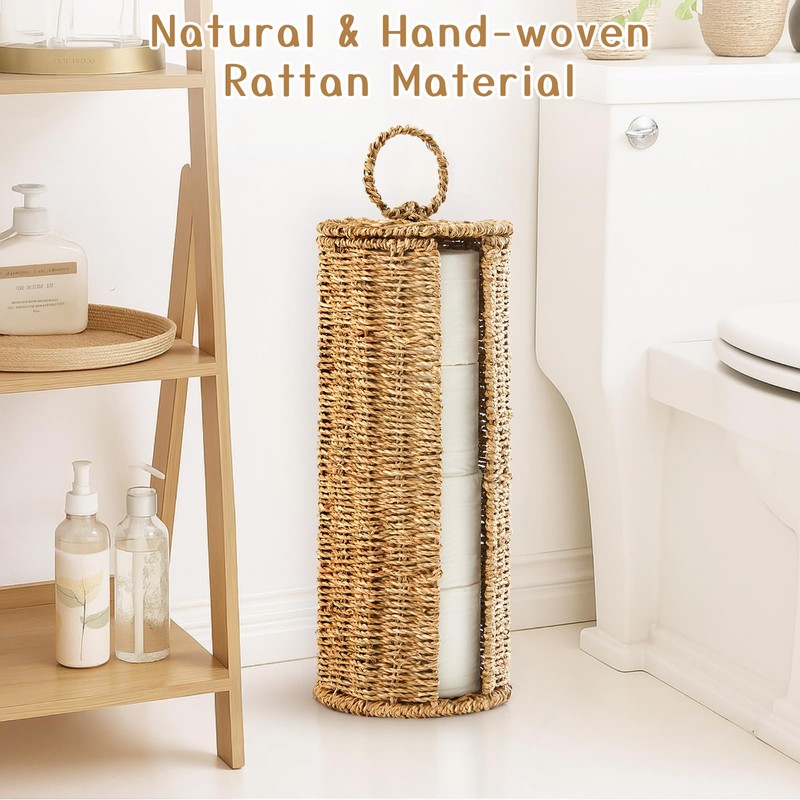 Geiserailie 4 Mega Rolls Extra Seagrass Toilet Paper Storage, Wicker