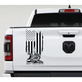 AnyStickerYouWant Dont Tread On Me Gadsden Flag Distressed American USA US Flag 4 Truck Tailgate Vinyl Decal Compatible with Most Pickup Trucks - Betsy Ross 1776 Decal (11" x 20", Matte Black)