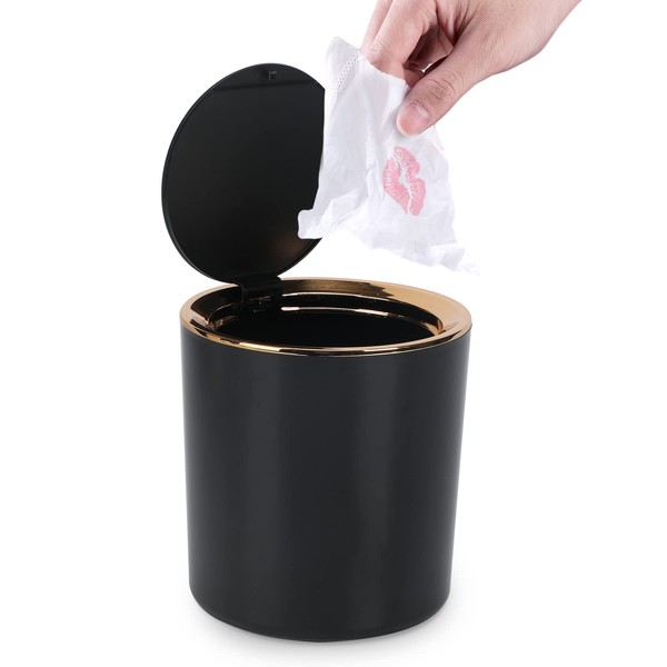 JEEZAO Table Rubbish Bin with Lid, Mini Rubbish Bin, 2.6 L, Small Waste Paper Bin for Desk, Bathroom, Changing Table, Kitchen (Black)