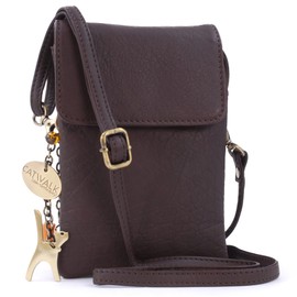Catwalk Collection Handbags - Leather Phone Bag For Women - Small Flapover Crossbody Bag - Adjustable Strap - BILLIE - Brown