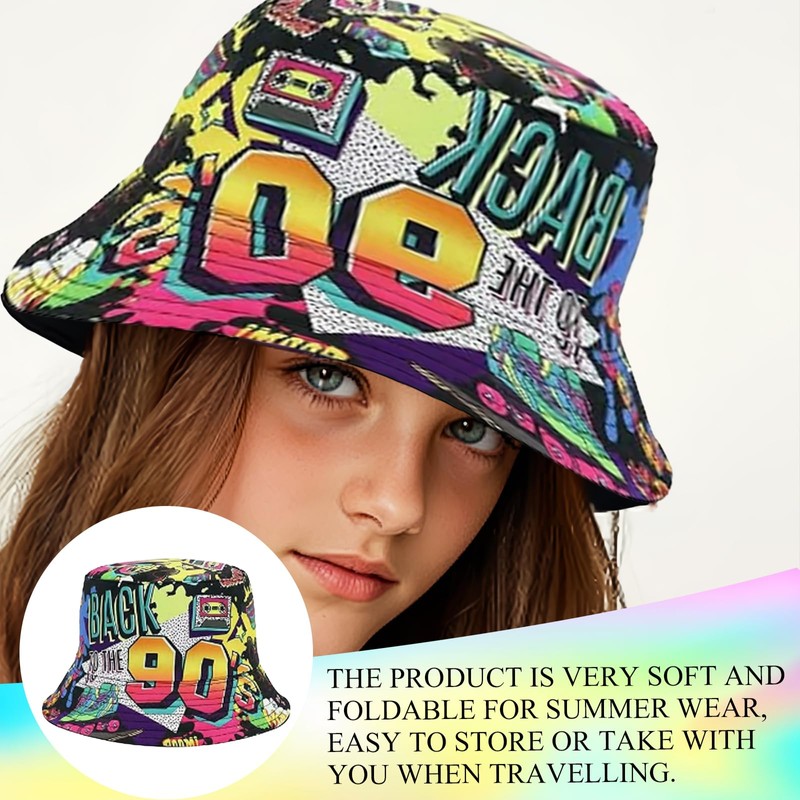 LIUQOBN 90s Bucket Hat for Men - Women，Funny Graffiti Canvas