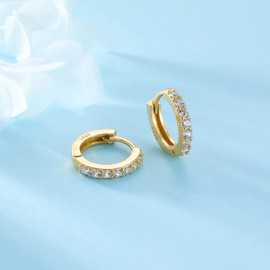 Small Hoop Earrings Silver 925 Gold-Plated Rose Gold with Zirconia 7 mm - 11 mm Hoop Earrings Various Sizes Earrings for Women Hypoallergenic Sleeping Folding Hoop Earrings, Cubic Zirconia, Cubic