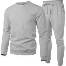 UOUA Men's 2 Piece Sweat Suits Set Long Sleeve Sweatshirt Jogging Sweatpants Tracksuits Outfits Grey L