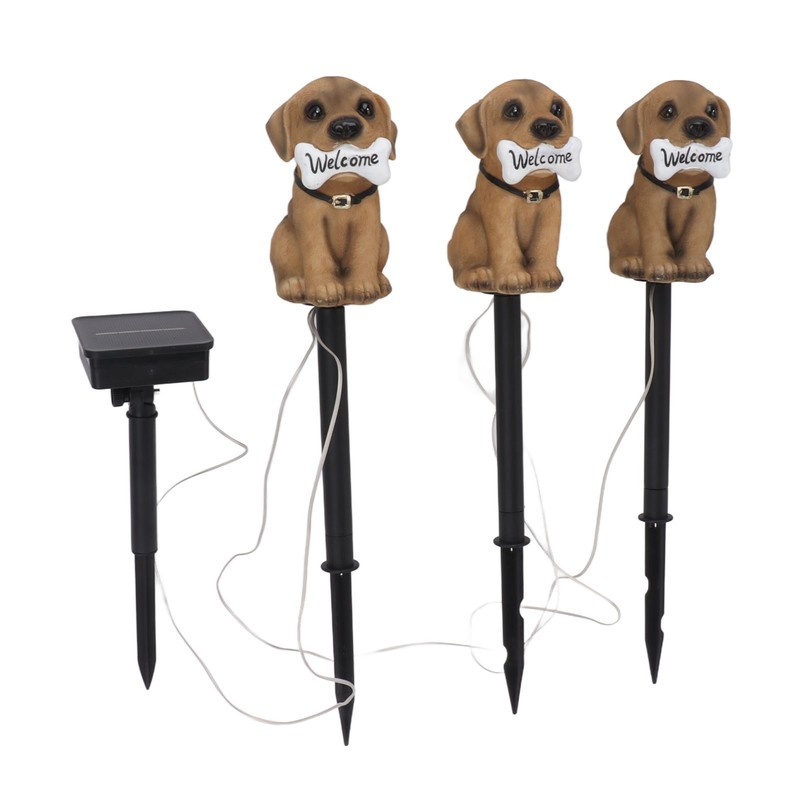 LED Solar Garden Light Puppy Dog Statue Welcome Lamp Solar