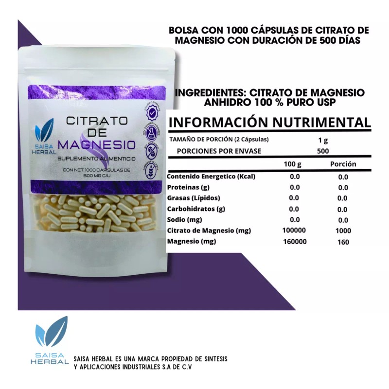 Saisa Herbal Citrato De Magnesio Y Citrato De Potasio 1000