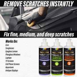 Rolite 3 Step Scratch Removal System for Clear Plastic and Acrylic Surfaces - Heavy Cut, Medium Cut and Ultra Fine Combo Set Removes Scratch and Swirl Marks, 3 - 8 Ounce Bottles